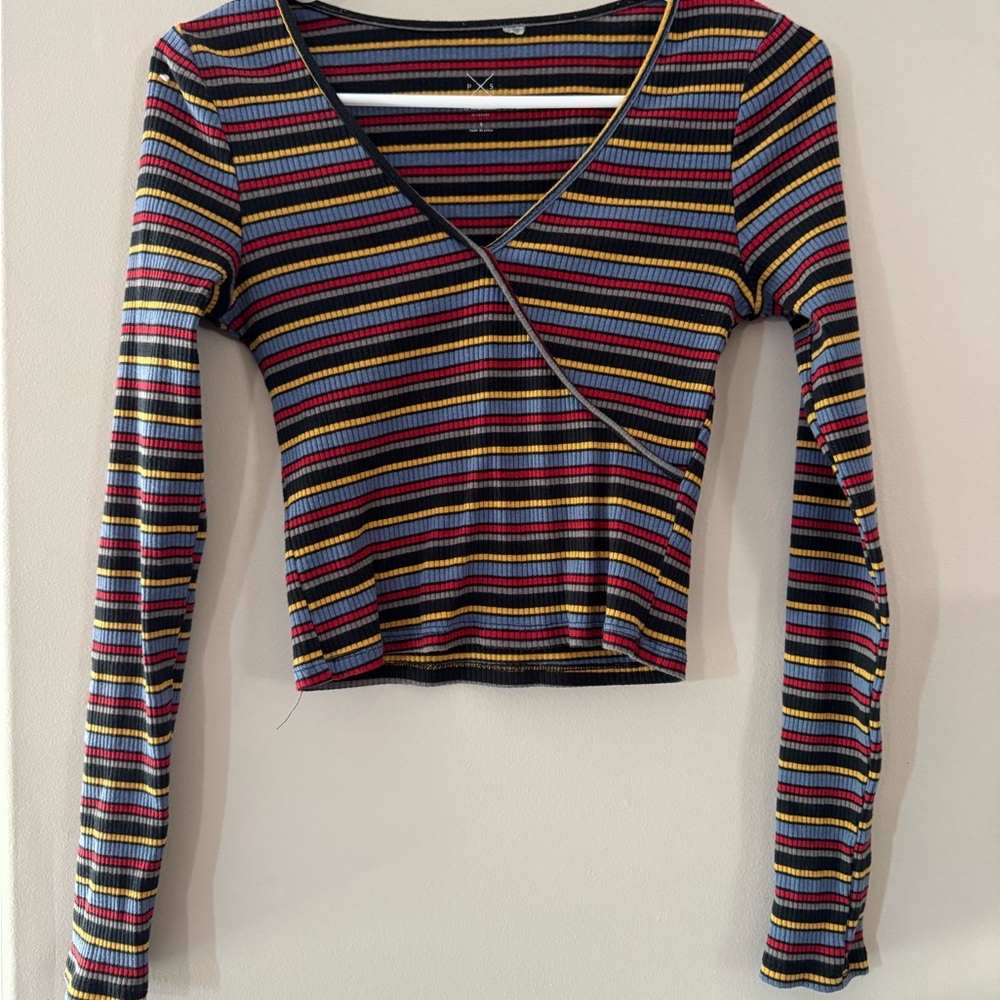 Long sleeve Multicolor Striped crop Top
